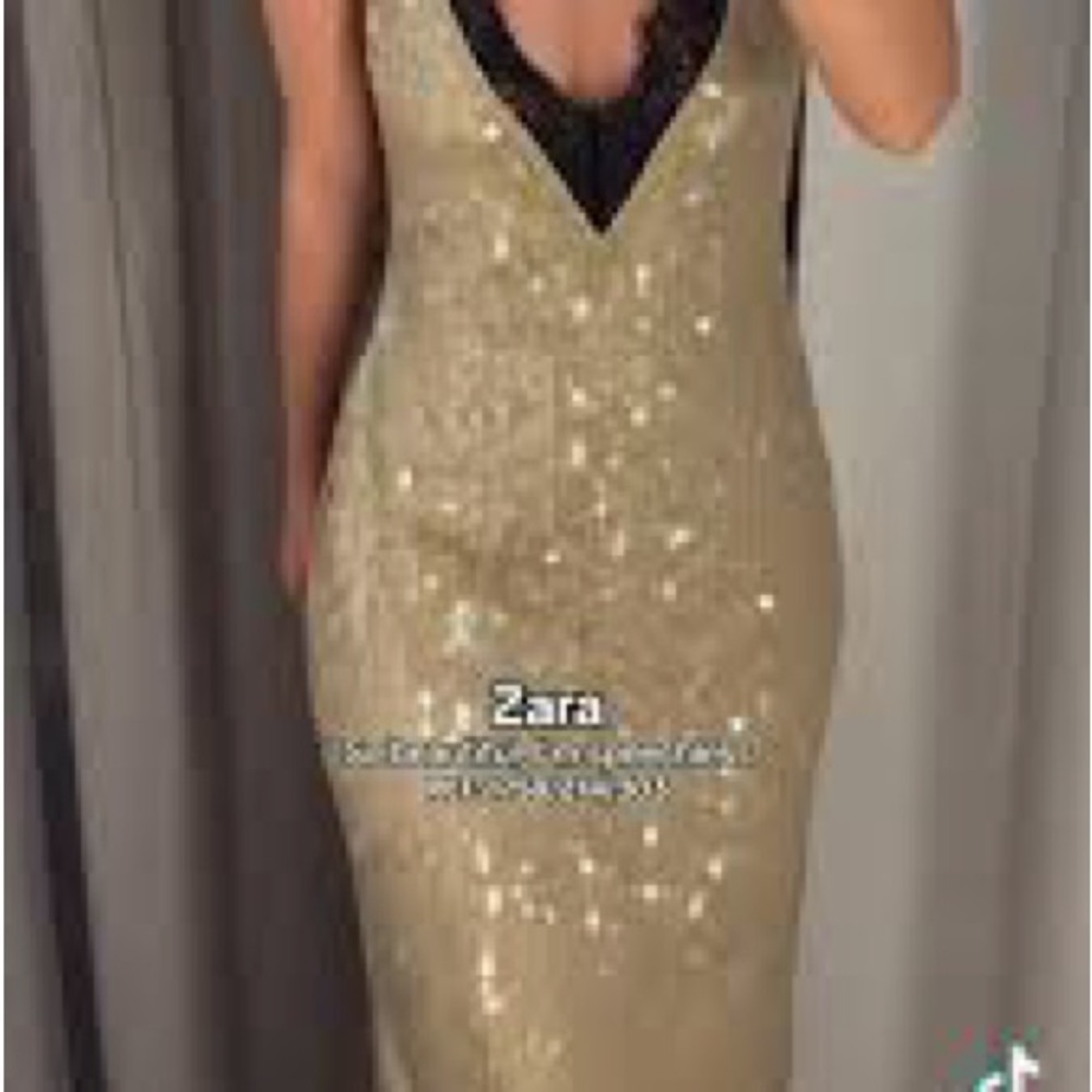 Zara Sequin Gold and Black Lace Dress NWT - Picture 6 of 9